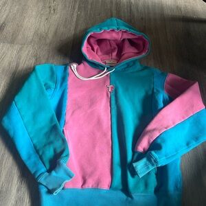 Teddy Fresh Teal and Pink Colorblock Hoodie with Embroidered T
